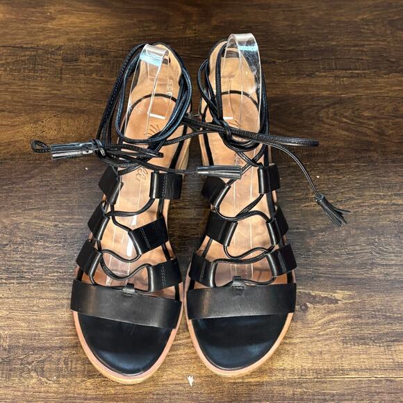 Madewell the Daniela Lace Up Black Leather Block Heel Sandal - size 7.5 - Picture 3 of 8